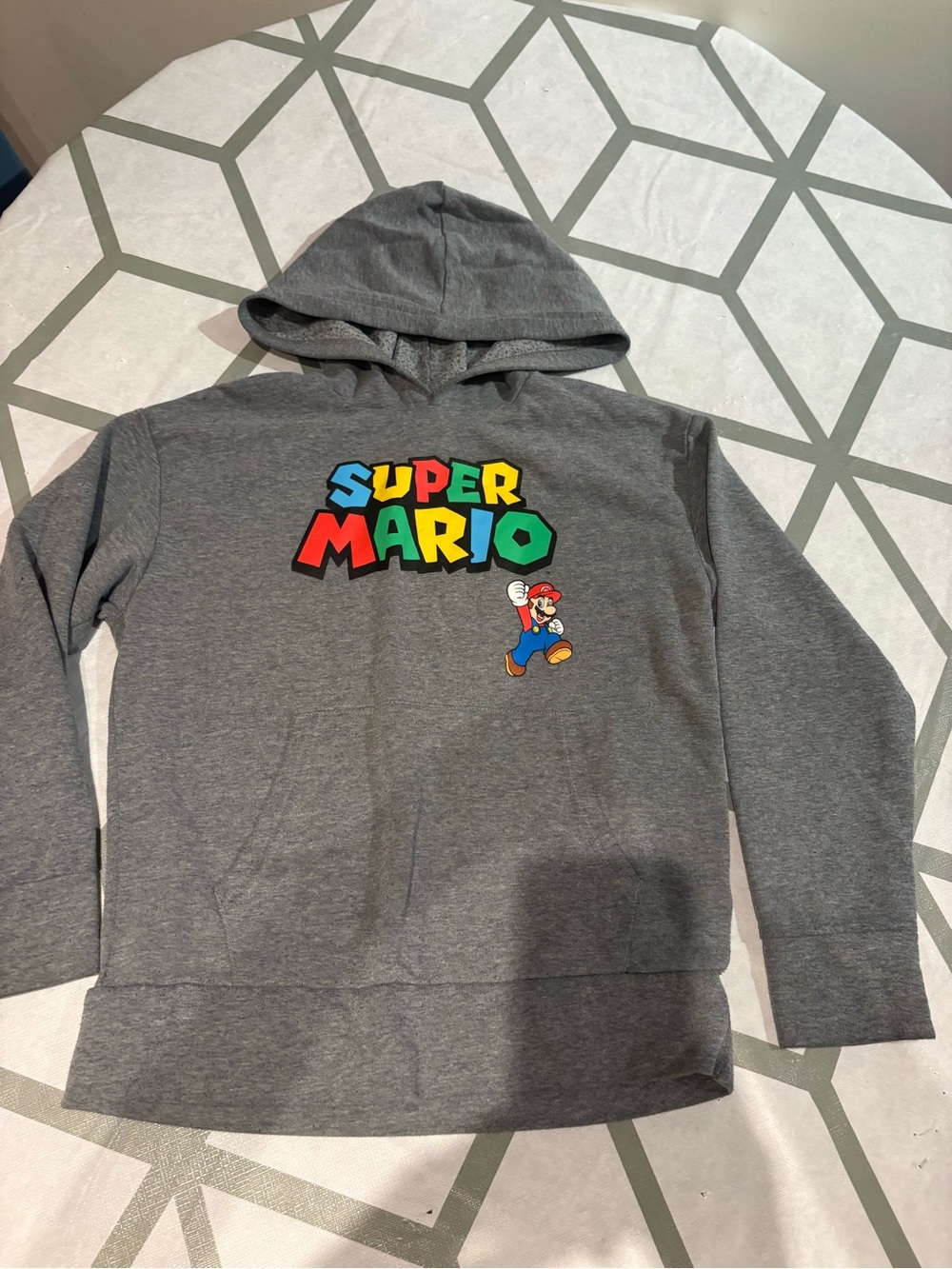 3/15$ Old Navy Gray Super Mario Graphic Hoodie with Multicolor Logo